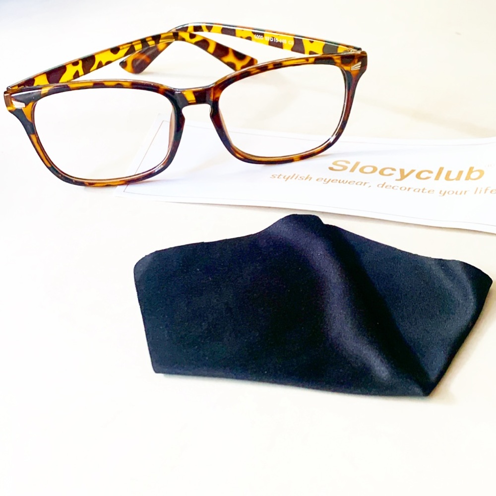 • NEW Unisex Slocyclub Vintage Nerd Square Blue Blocker Eye Glasses •
